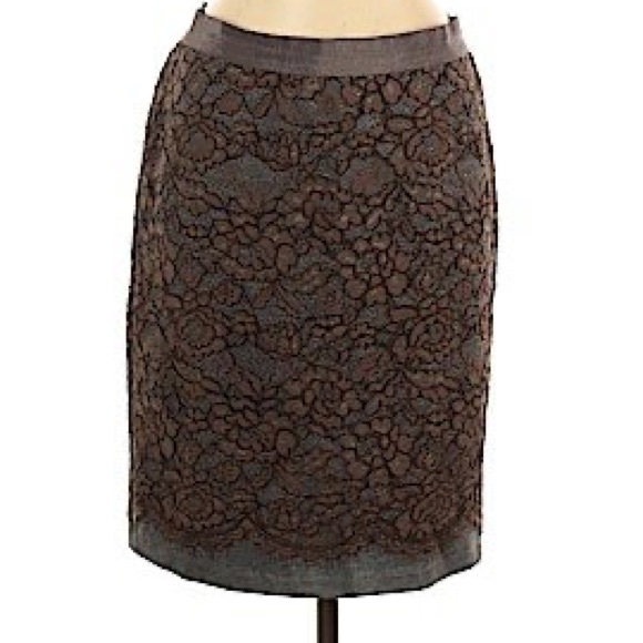Ann Taylor Lace Overlay Brown / Gray Loft Pencil Skirt - Size 4 - Picture 2 of 11